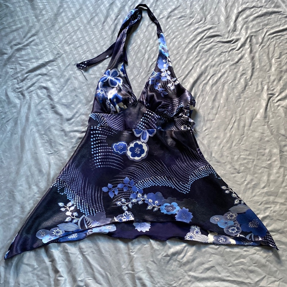 Flirty Hi-Lo Halter Top Vintage Satin Sz S